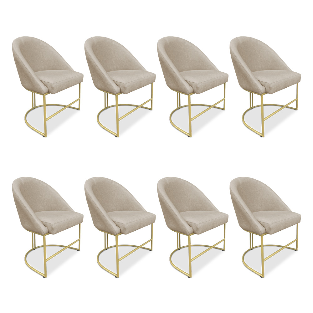 Kit 08 Cadeiras Poltrona de Jantar Bela Veludo Base Metálica Industrial Dourado - Pallazio