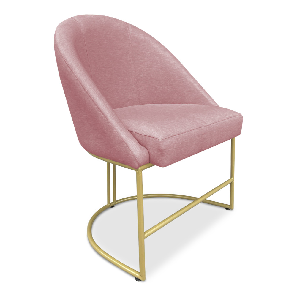 Kit 08 Cadeiras Poltrona de Jantar Bela Veludo Rosê Base Metálica Industrial Dourado - Pallazio