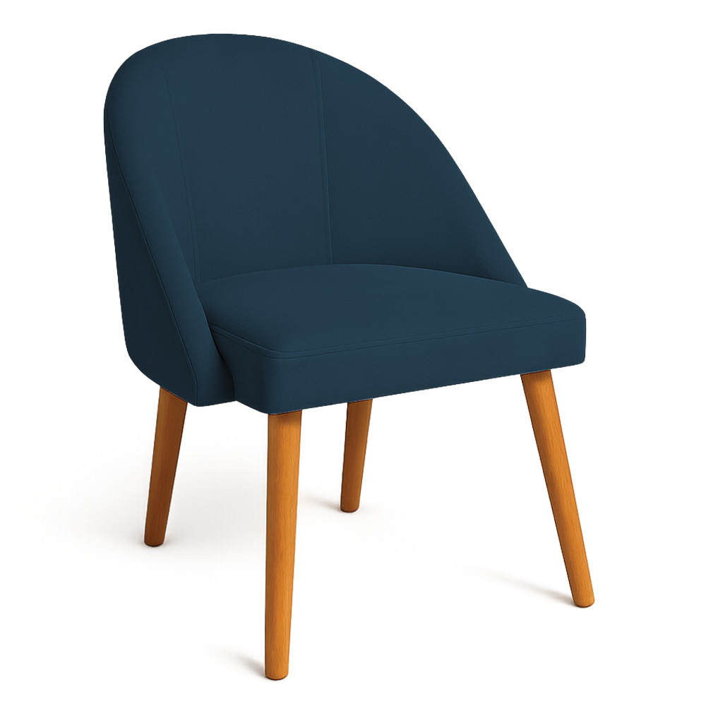 Kit 08 Cadeiras Poltrona de Jantar Luna Suede Azul Marinho Pés Palito Castanho - Pallazio