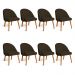 Kit 08 Cadeiras Poltrona de Jantar Luna Suede Marrom Pés Palito Castanho - Pallazio