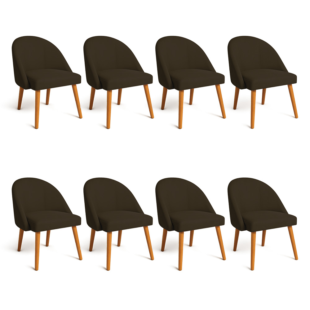Kit 08 Cadeiras Poltrona de Jantar Luna Suede Marrom Pés Palito Castanho - Pallazio
