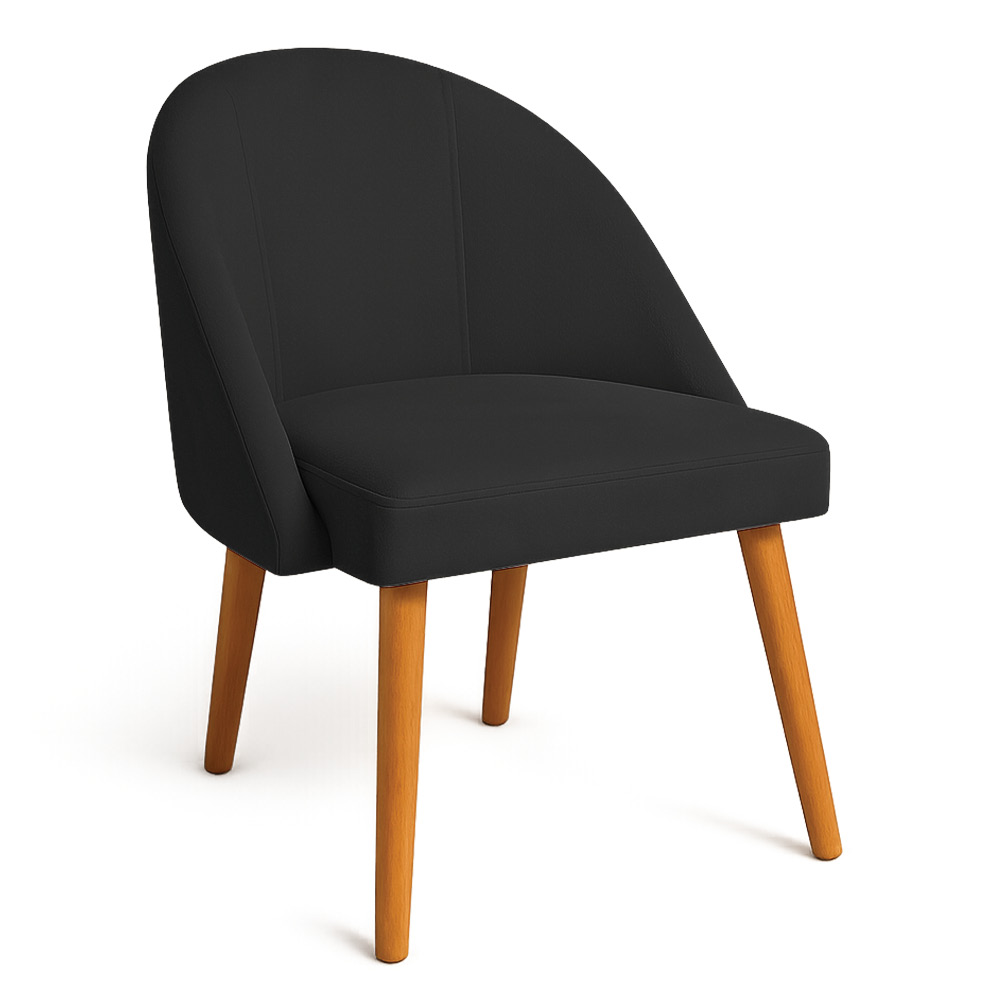 Kit 08 Cadeiras Poltrona de Jantar Luna Suede Preto Pés Palito Castanho - Pallazio