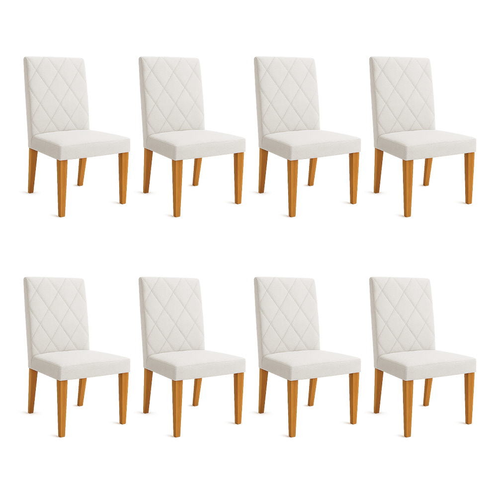 Kit 08 Cadeiras de Jantar Estofada Siena Linho Pés Trapézio Castanho - Pallazio