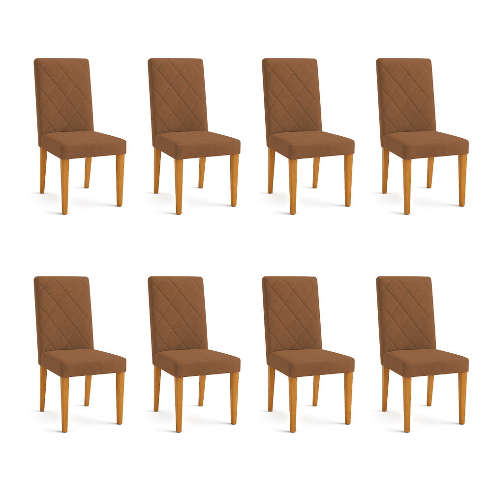 Kit 08 Cadeiras de Jantar Estofada Siena Veludo Terracota Pés Trapézio Castanho - Pallazio