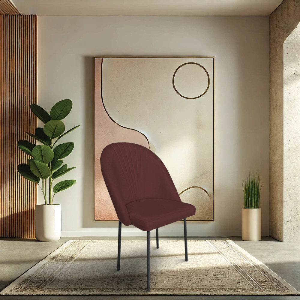 Kit 2 Cadeiras Poltrona de Jantar Ariel Suede Marsala Pés de Ferro Preto - Pallazio