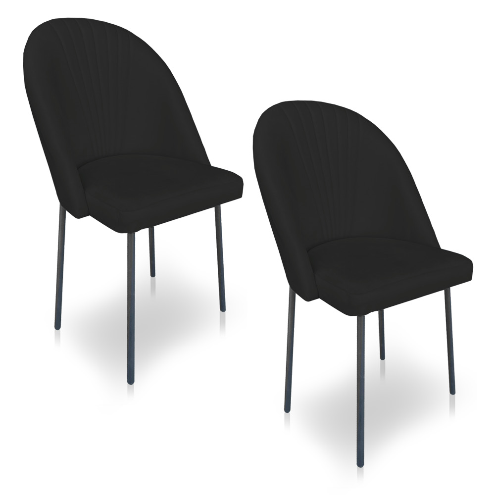Kit 2 Cadeiras Poltrona de Jantar Ariel Suede Preto Pés de Ferro Preto - Pallazio