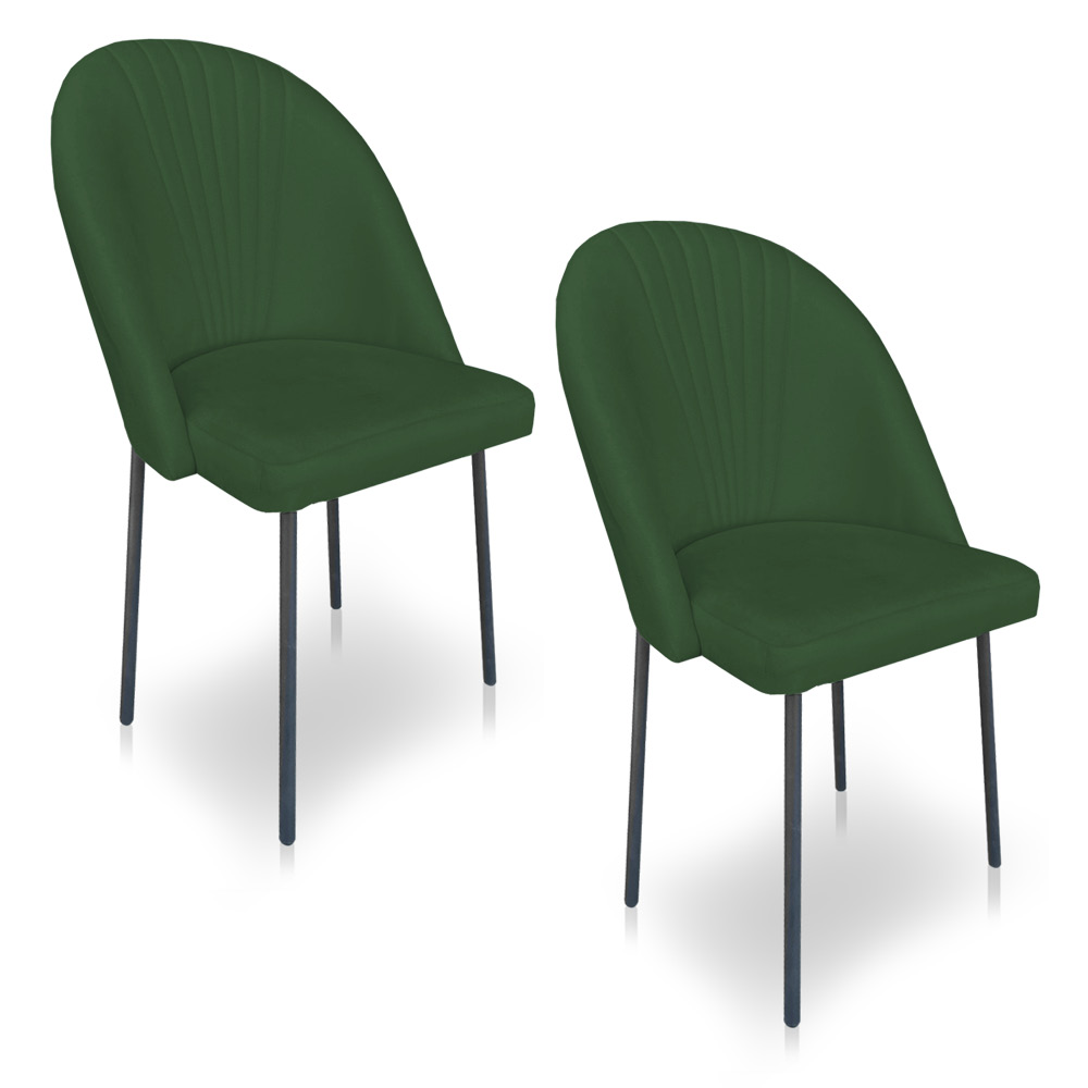Kit 2 Cadeiras Poltrona de Jantar Ariel Suede Verde Pés de Ferro Preto - Pallazio