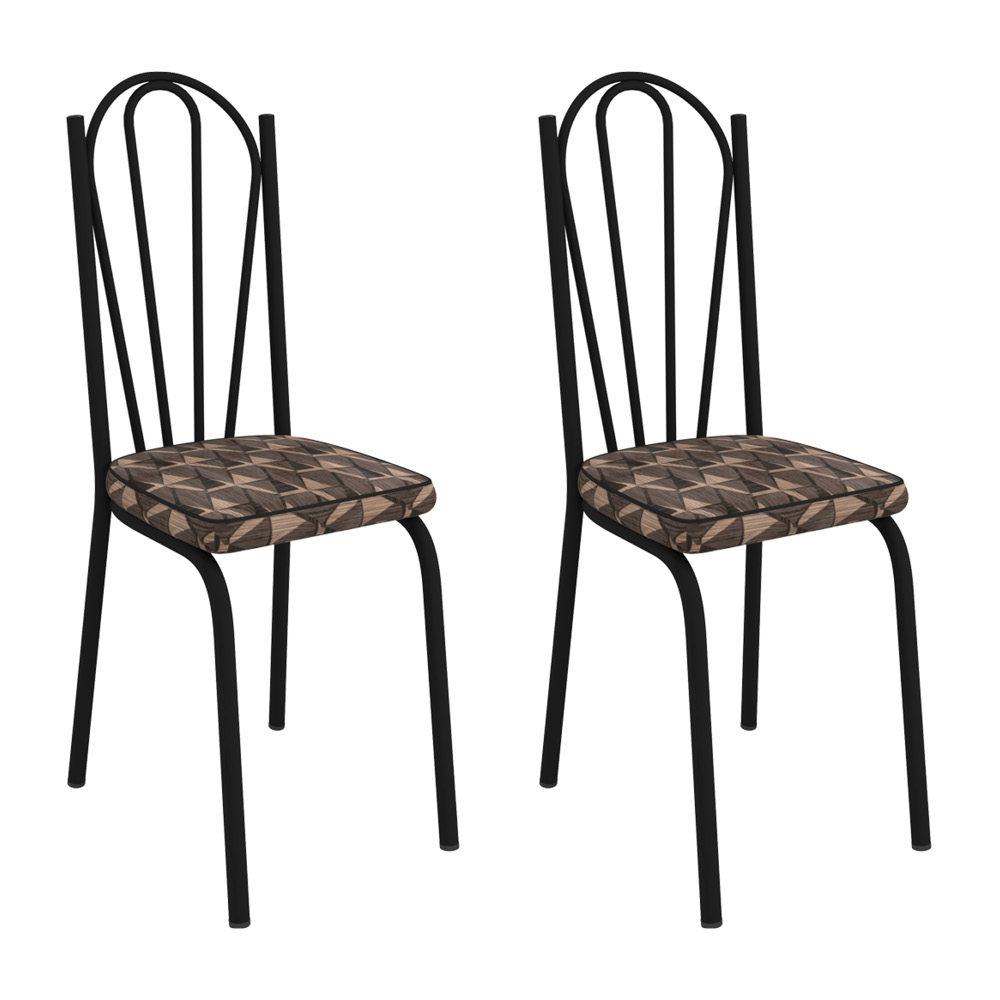 Kit 2 Cadeiras de Cozinha Alabama Estampado Mosaico Palha Pés de Ferro Preto  - Pallazio