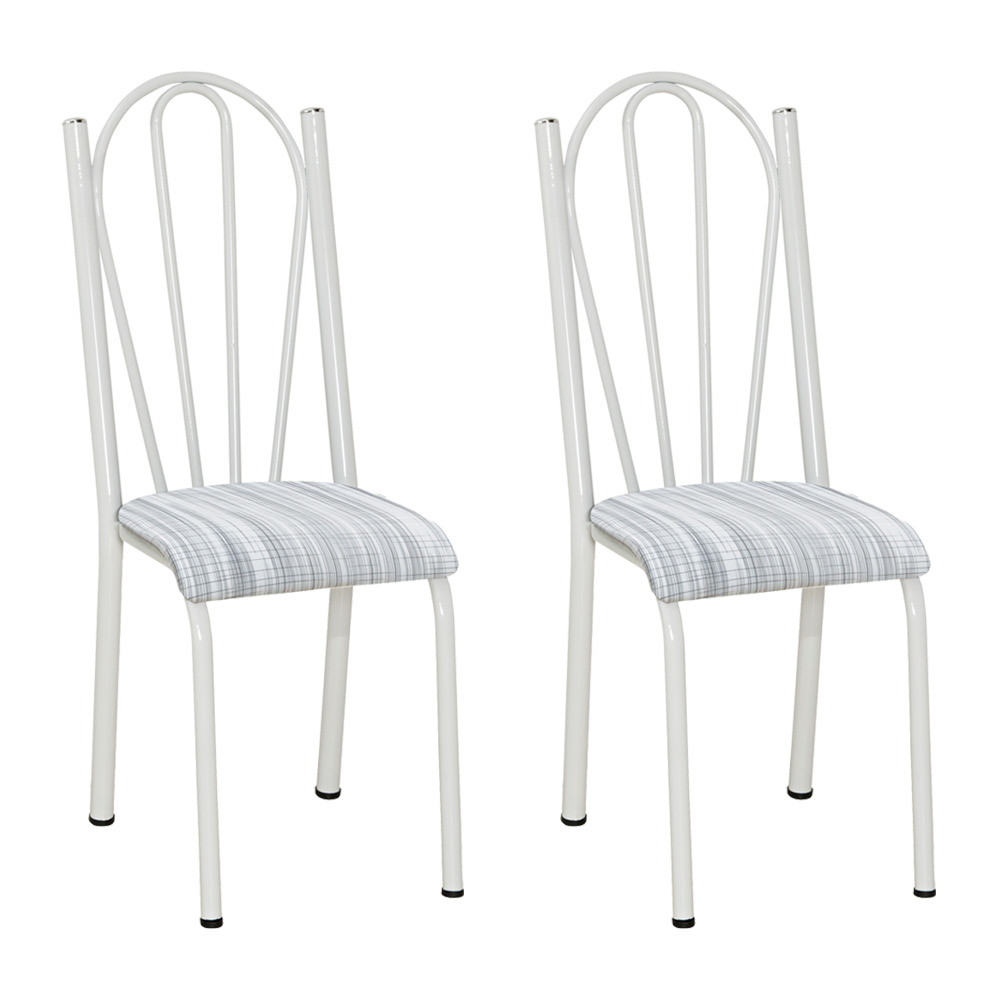 Kit 2 Cadeiras de Cozinha Alasca Estampado Linho Pés de Ferro Branco - Pallazio