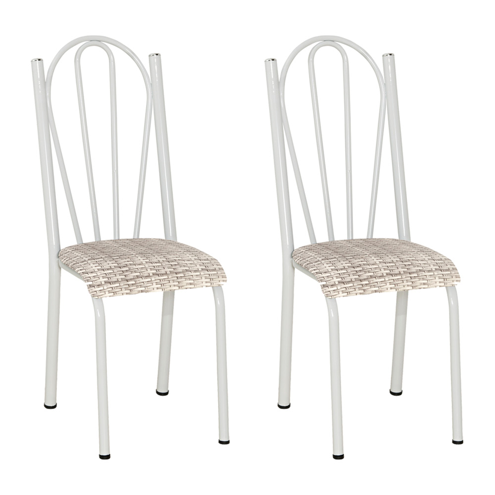 Kit 2 Cadeiras de Cozinha Alasca Estampado Rattan Pés de Ferro Branco - Pallazio