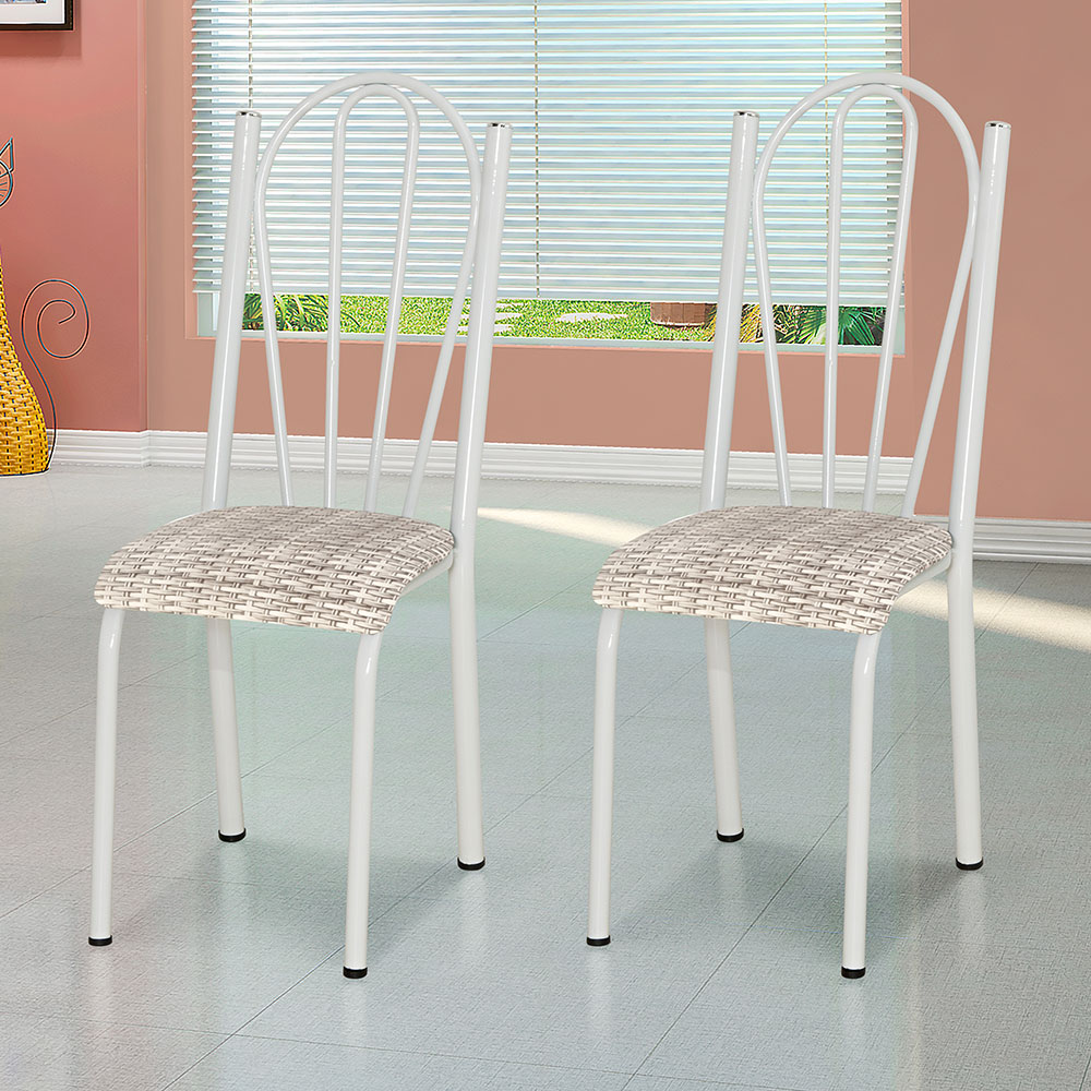 Kit 2 Cadeiras de Cozinha Alasca Estampado Rattan Pés de Ferro Branco - Pallazio
