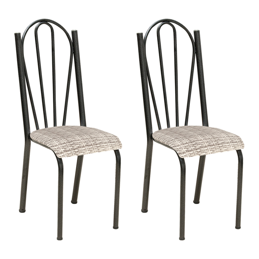 Kit 2 Cadeiras de Cozinha Alasca Estampado Rattan Pés de Ferro Cromo Preto - Pallazio