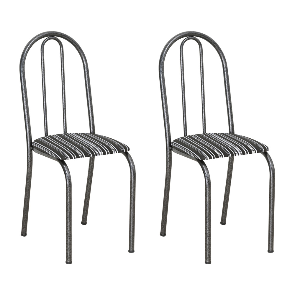 Kit 2 Cadeiras de Cozinha Califórnia Estampado Preto Listrado Pés de Ferro Preto - Pallazio