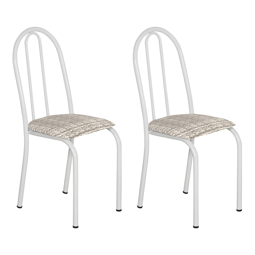 Kit 2 Cadeiras de Cozinha Califórnia Estampado Rattan Bege Pés de Ferro Branco - Pallazio