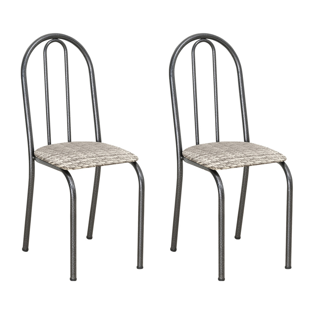 Kit 2 Cadeiras de Cozinha Califórnia Estampado Rattan Bege Pés de Ferro Preto - Pallazio