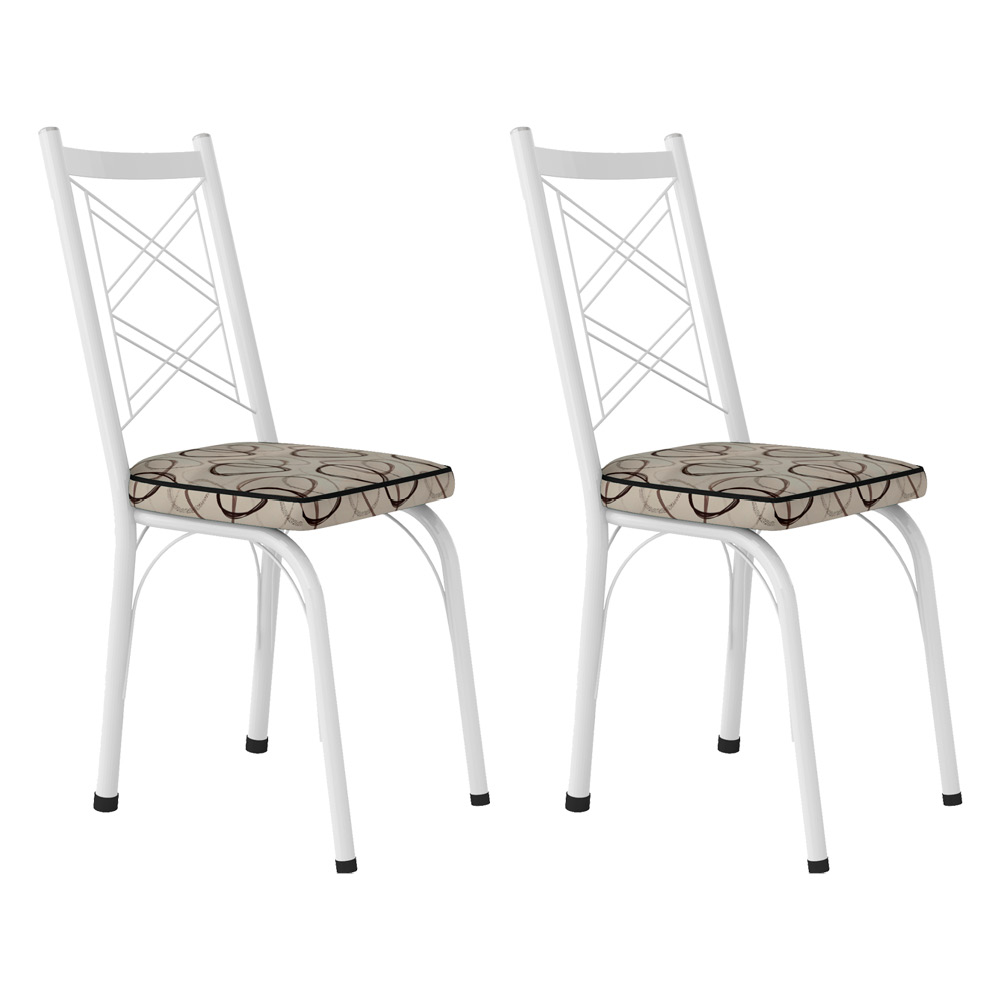 Kit 2 Cadeiras de Cozinha Delaware Estampado Cedro Pés de Ferro Branco - Pallazio