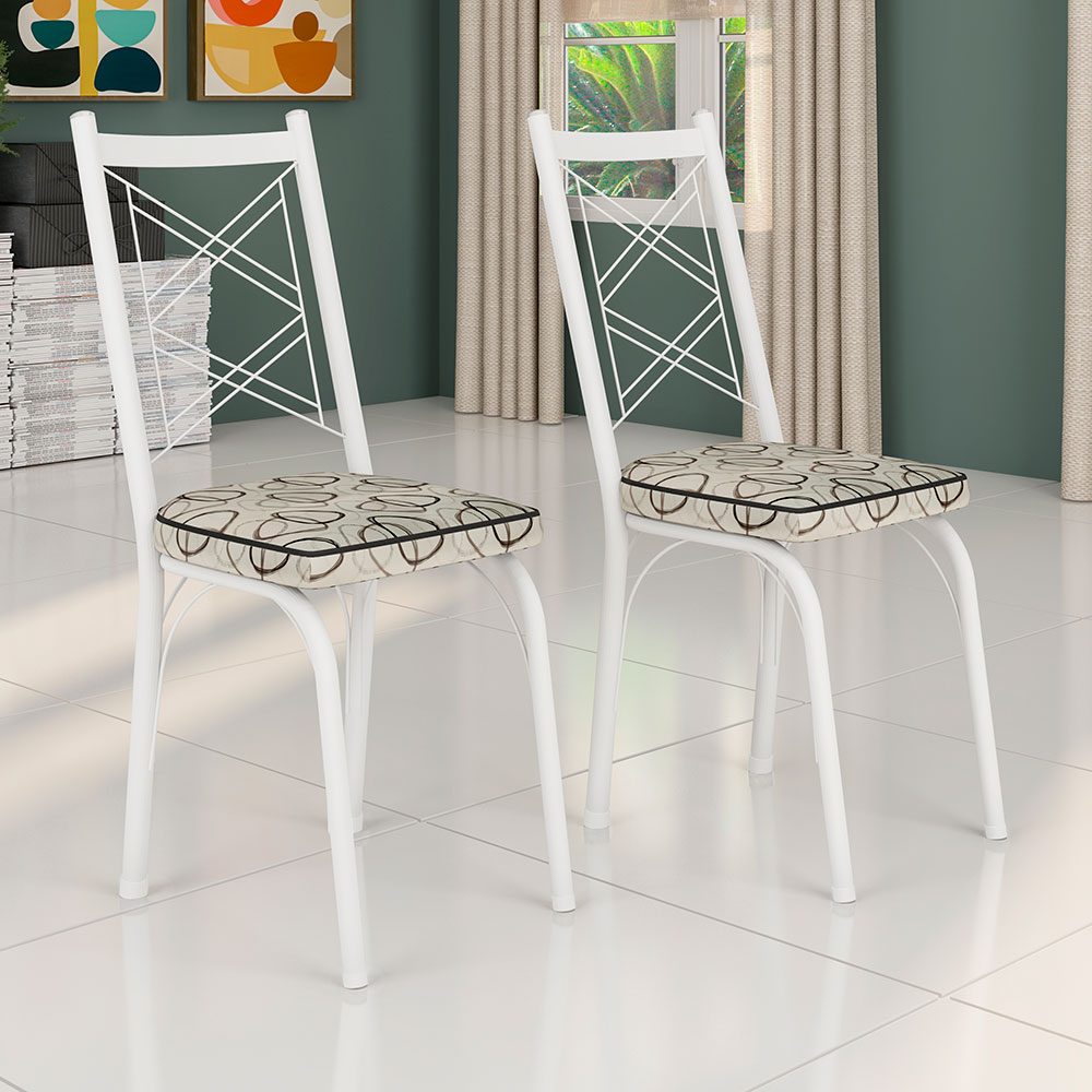 Kit 2 Cadeiras de Cozinha Delaware Estampado Cedro Pés de Ferro Branco - Pallazio