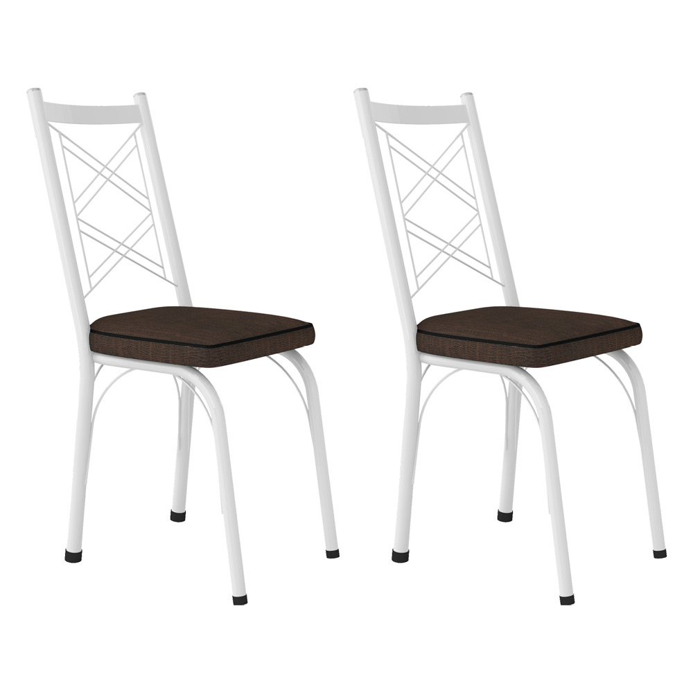 Kit 2 Cadeiras de Cozinha Delaware Estampado Imbuia Pés de Ferro Branco - Pallazio
