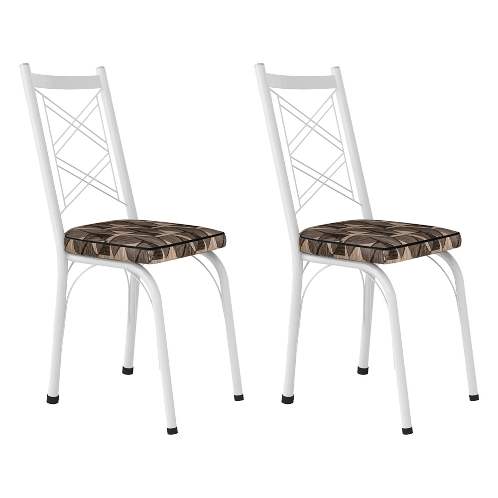 Kit 2 Cadeiras de Cozinha Delaware Estampado Mosaico Palha Pés de Ferro Branco - Pallazio