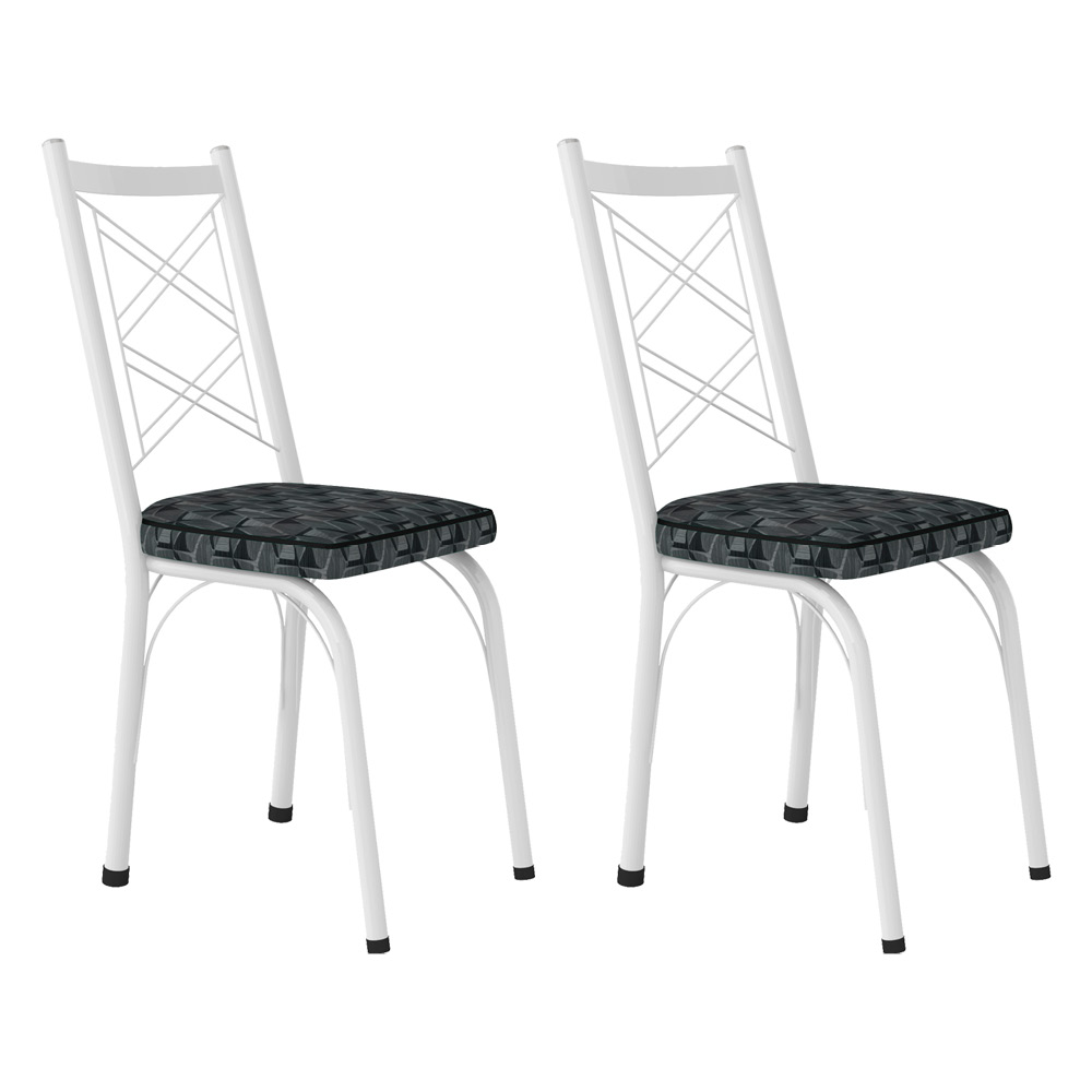 Kit 2 Cadeiras de Cozinha Delaware Estampado Mosaico Silver Pés de Ferro Branco - Pallazio