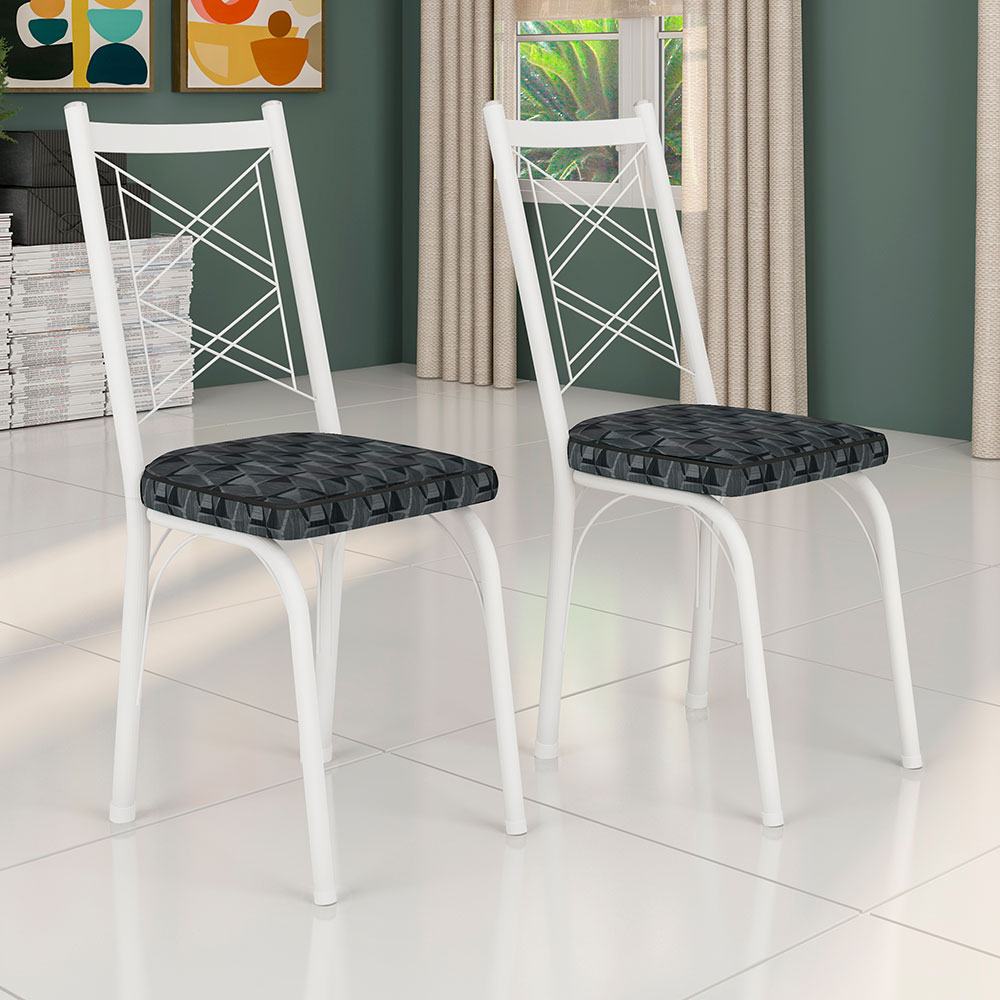 Kit 2 Cadeiras de Cozinha Delaware Estampado Mosaico Silver Pés de Ferro Branco - Pallazio