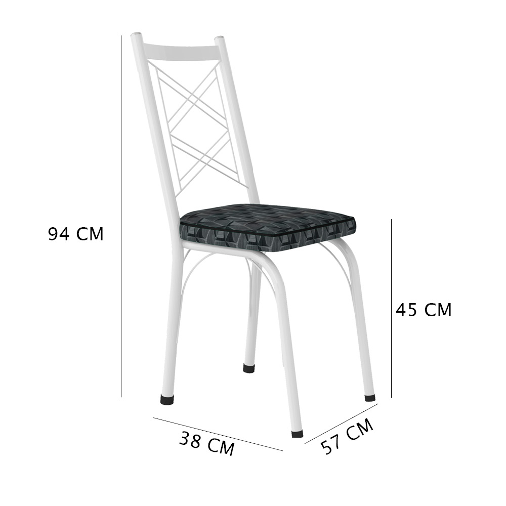 Kit 2 Cadeiras de Cozinha Delaware Estampado Mosaico Silver Pés de Ferro Branco - Pallazio