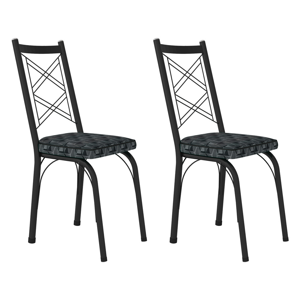 Kit 2 Cadeiras de Cozinha Delaware Estampado Mosaico Silver Pés de Ferro Preto - Pallazio