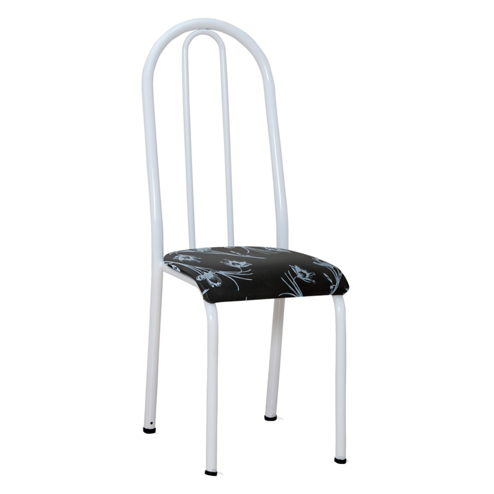 Kit 2 Cadeiras de Cozinha Flórida Estampado Preto Florido Pés de Ferro Branco - Pallazio
