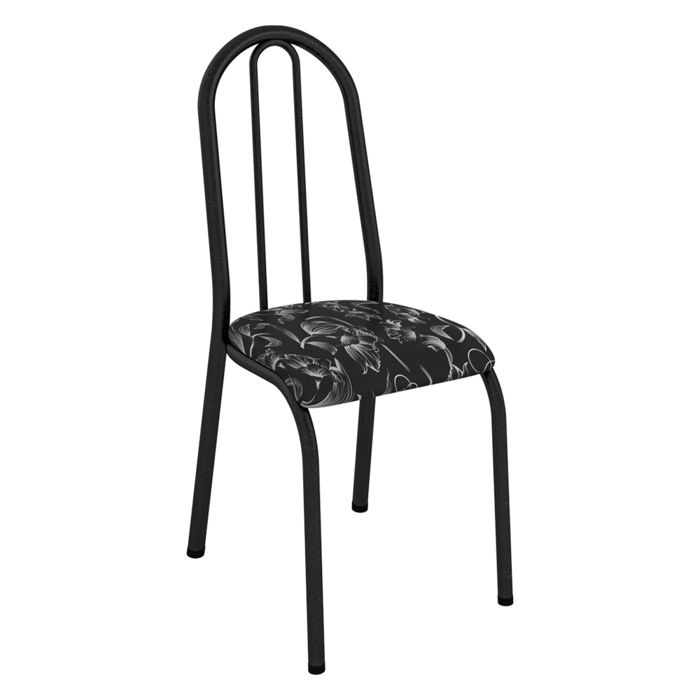 Kit 2 Cadeiras de Cozinha Flórida Estampado Preto Florido Pés de Ferro Preto - Pallazio