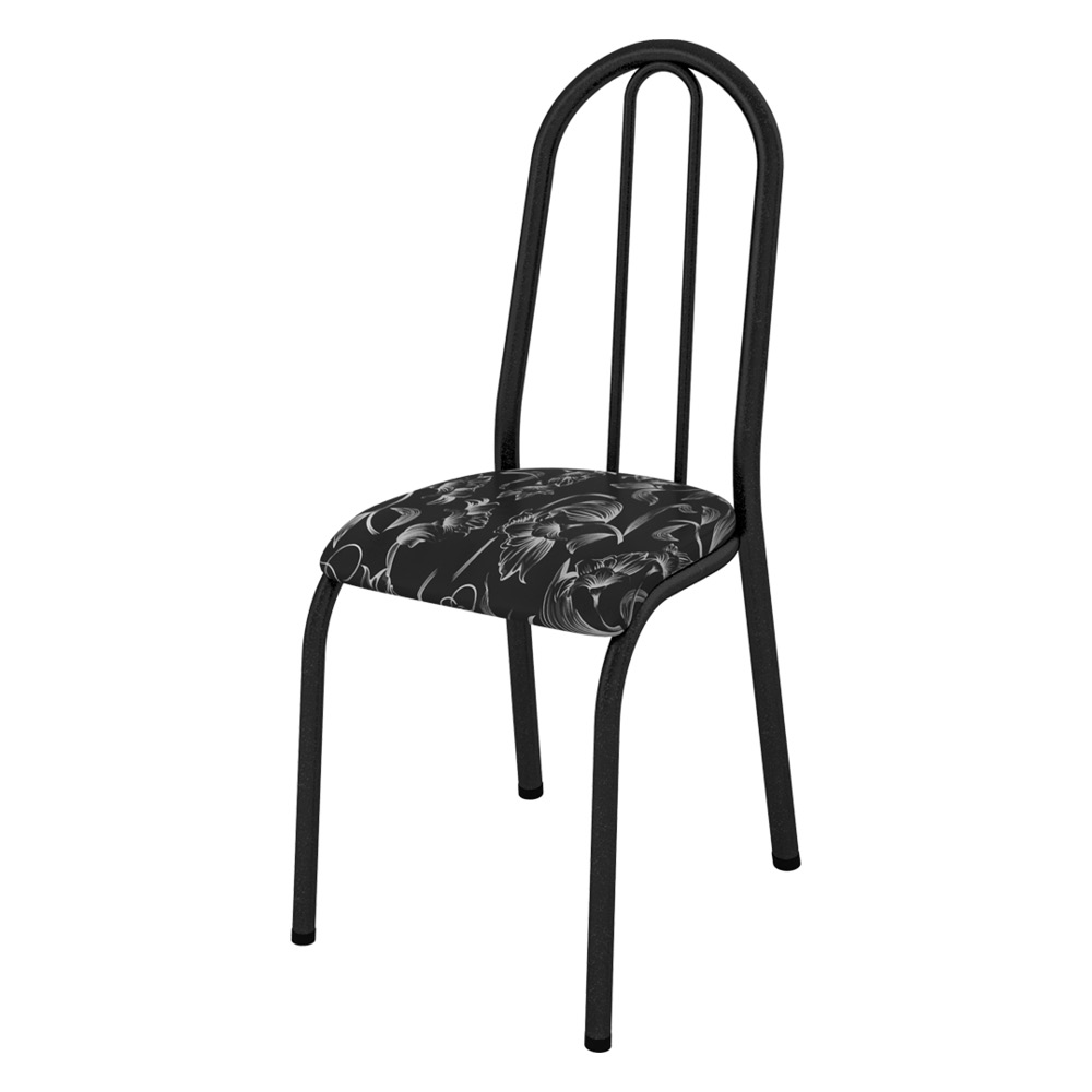 Kit 2 Cadeiras de Cozinha Flórida Estampado Preto Florido Pés de Ferro Preto - Pallazio