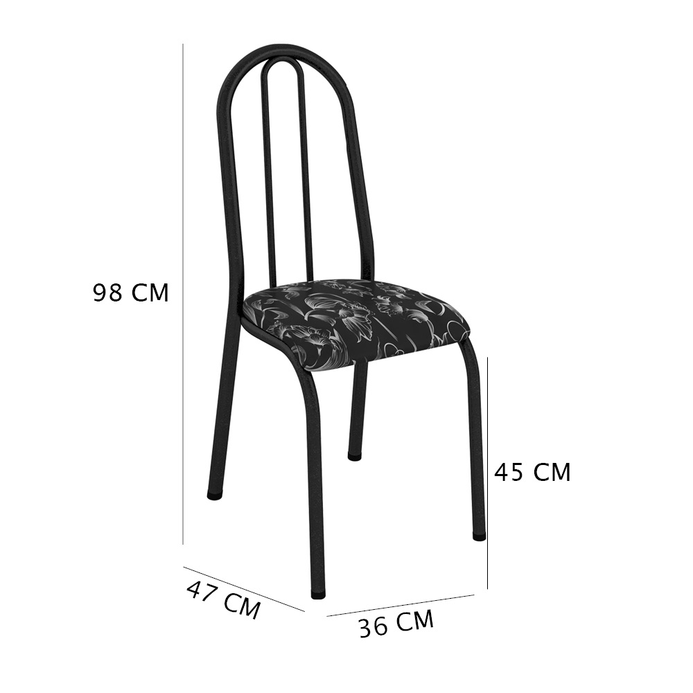 Kit 2 Cadeiras de Cozinha Flórida Estampado Preto Florido Pés de Ferro Preto - Pallazio