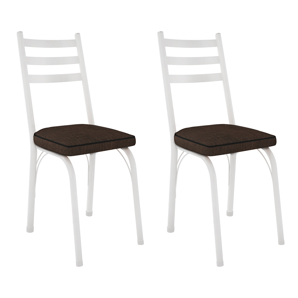 Kit 2 Cadeiras de Cozinha Luisiana Estampado Imbuia Pés de Ferro Branco - Pallazio