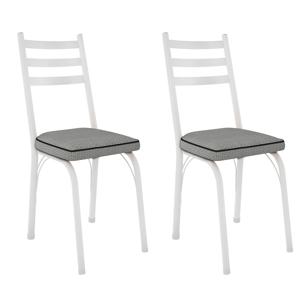 Kit 2 Cadeiras de Cozinha Luisiana Estampado Platina Pés de Ferro Branco - Pallazio