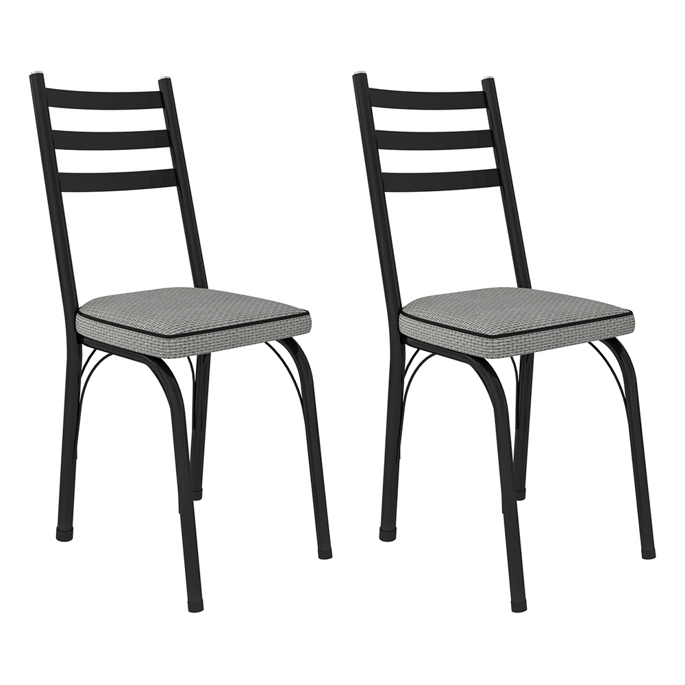 Kit 2 Cadeiras de Cozinha Luisiana Estampado Platina Pés de Ferro Preto - Pallazio