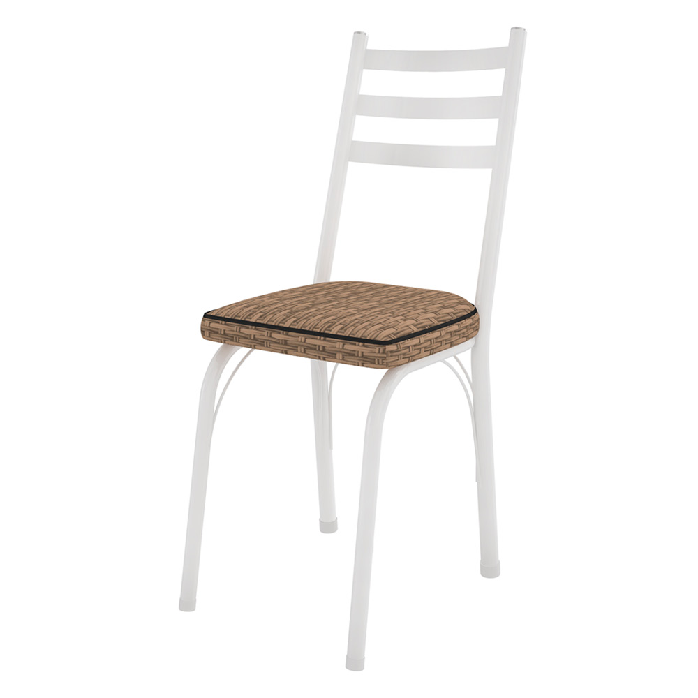 Kit 2 Cadeiras de Cozinha Luisiana Estampado Rattan Bege Pés de Ferro Branco - Pallazio