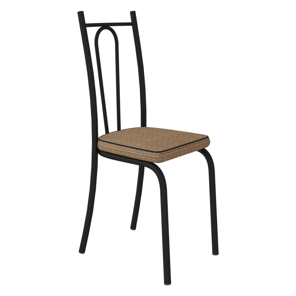 Kit 2 Cadeiras de Cozinha Montana Estampado Rattan Bege Pés de Ferro Preto - Pallazio