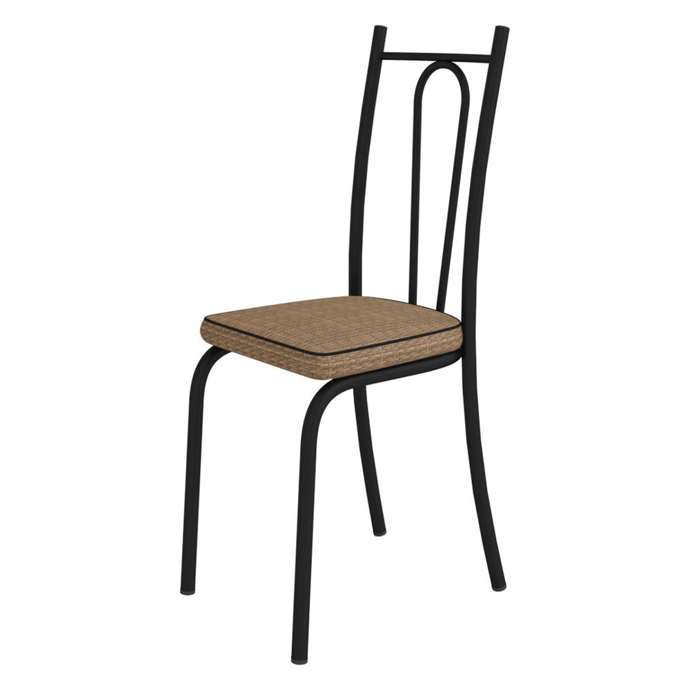 Kit 2 Cadeiras de Cozinha Montana Estampado Rattan Bege Pés de Ferro Preto - Pallazio