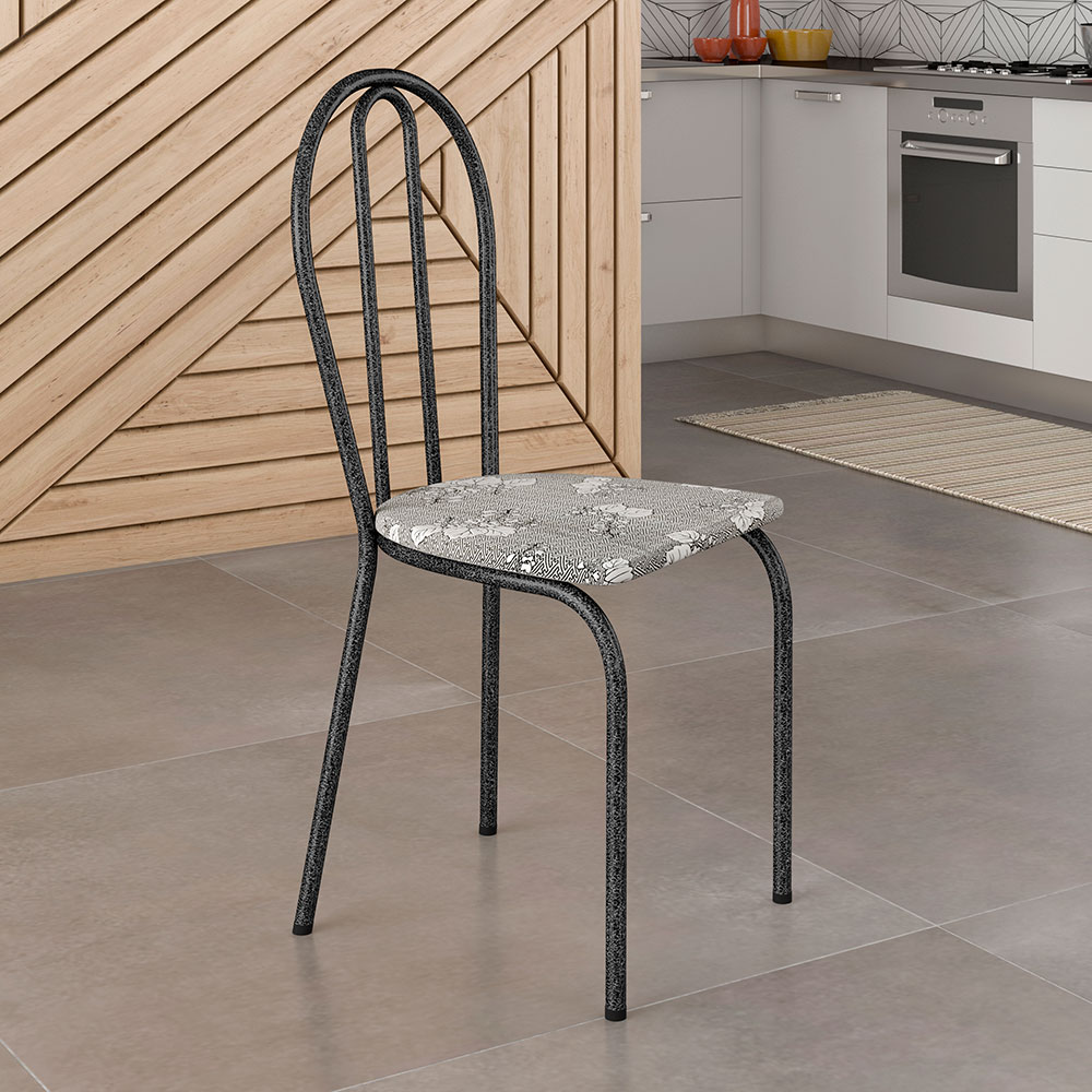 Kit 2 Cadeiras de Cozinha Texas Estampado Iguatemi Branco Pés de Ferro Cromo Preto - Pallazio