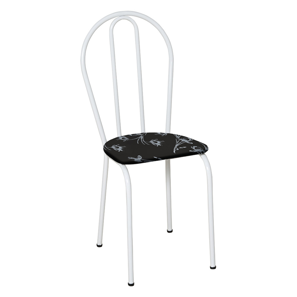 Kit 2 Cadeiras de Cozinha Texas Estampado Preto Florido Pés de Ferro Branco - Pallazio