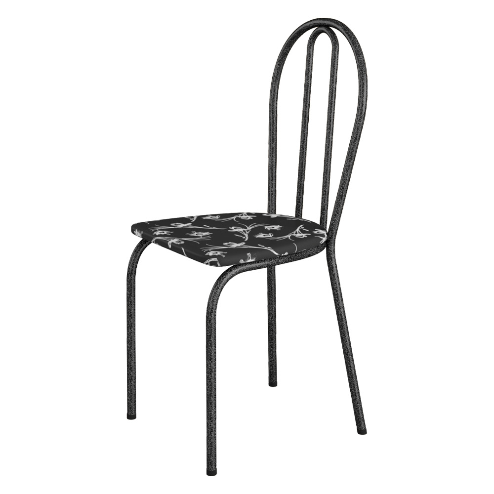 Kit 2 Cadeiras de Cozinha Texas Estampado Preto Florido Pés de Ferro Cromo Preto - Pallazio