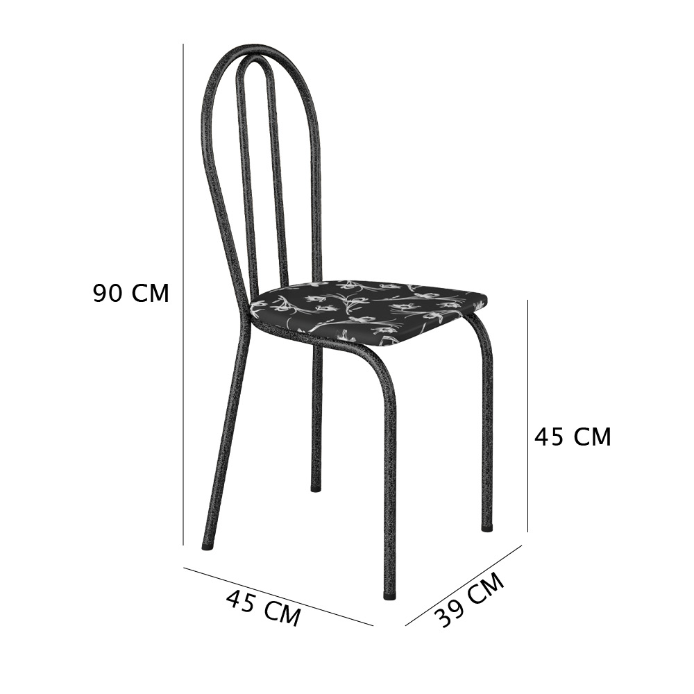Kit 2 Cadeiras de Cozinha Texas Estampado Preto Florido Pés de Ferro Cromo Preto - Pallazio