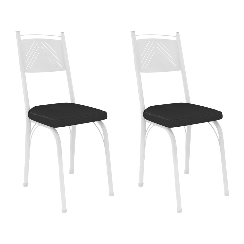Kit 2 Cadeiras de Cozinha Virginia Corino Preto Pés de Ferro Branco - Pallazio