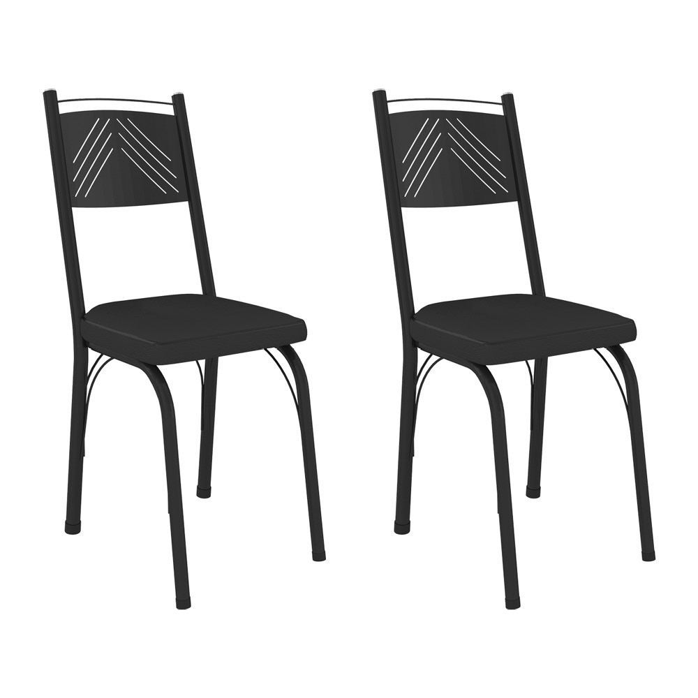 Kit 2 Cadeiras de Cozinha Virginia Corino Preto Pés de Ferro Preto - Pallazio