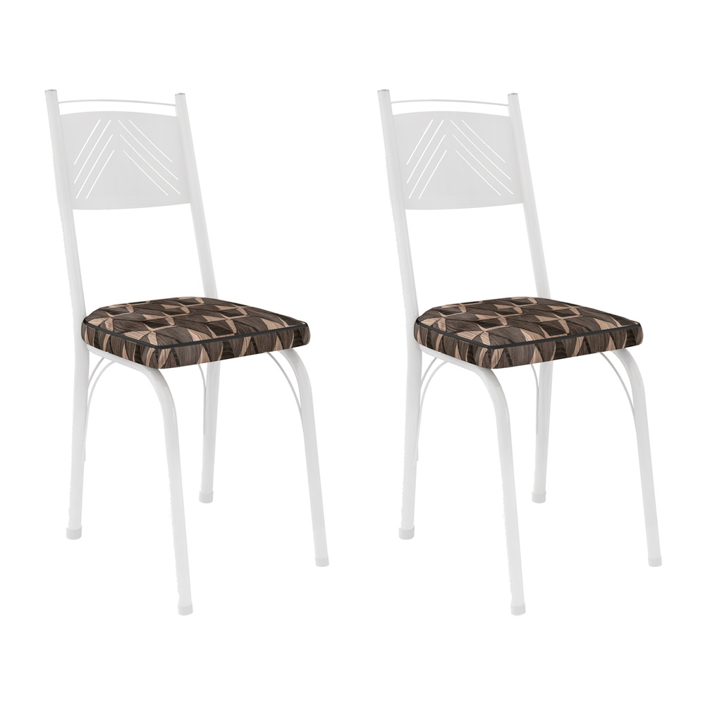 Kit 2 Cadeiras de Cozinha Virginia Estampado Mosaico Palha Pés de Ferro Branco - Pallazio