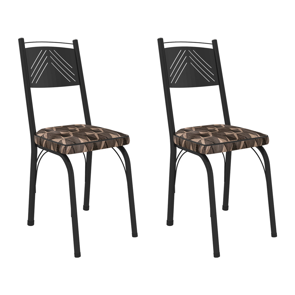 Kit 2 Cadeiras de Cozinha Virginia Estampado Mosaico Palha Pés de Ferro Preto - Pallazio