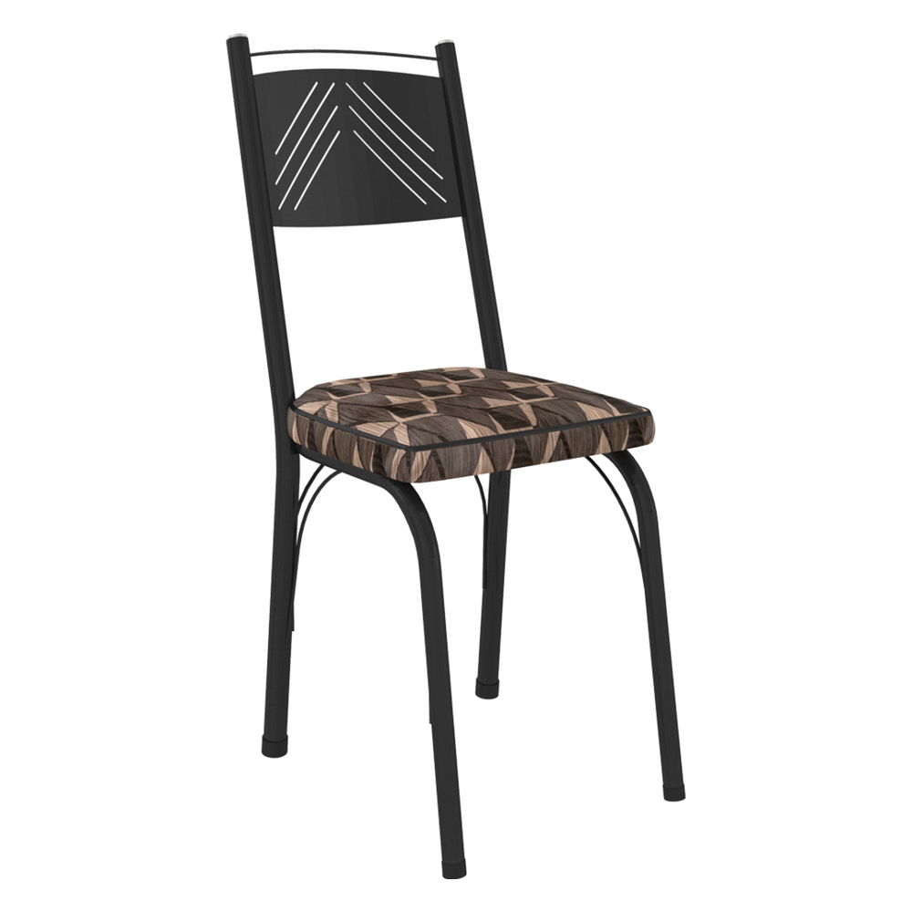 Kit 2 Cadeiras de Cozinha Virginia Estampado Mosaico Palha Pés de Ferro Preto - Pallazio