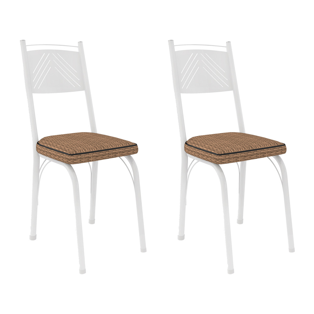 Kit 2 Cadeiras de Cozinha Virginia Estampado Rattan Bege Pés de Ferro Branco - Pallazio