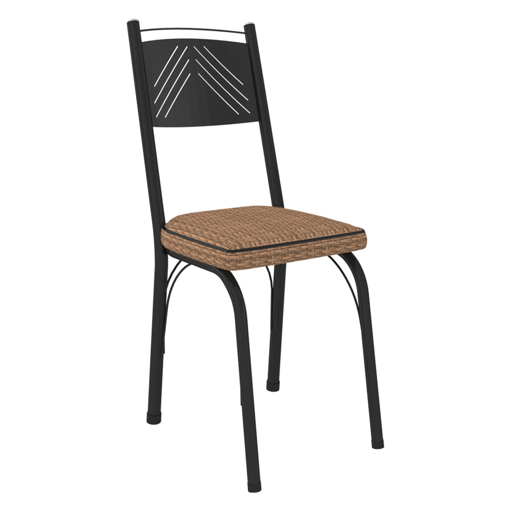 Kit 2 Cadeiras de Cozinha Virginia Estampado Rattan Bege Pés de Ferro Preto - Pallazio