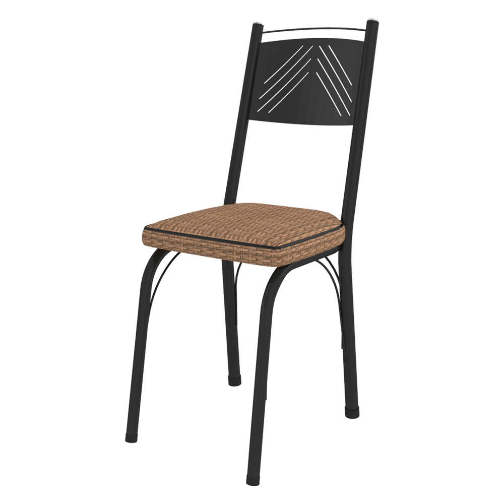 Kit 2 Cadeiras de Cozinha Virginia Estampado Rattan Bege Pés de Ferro Preto - Pallazio
