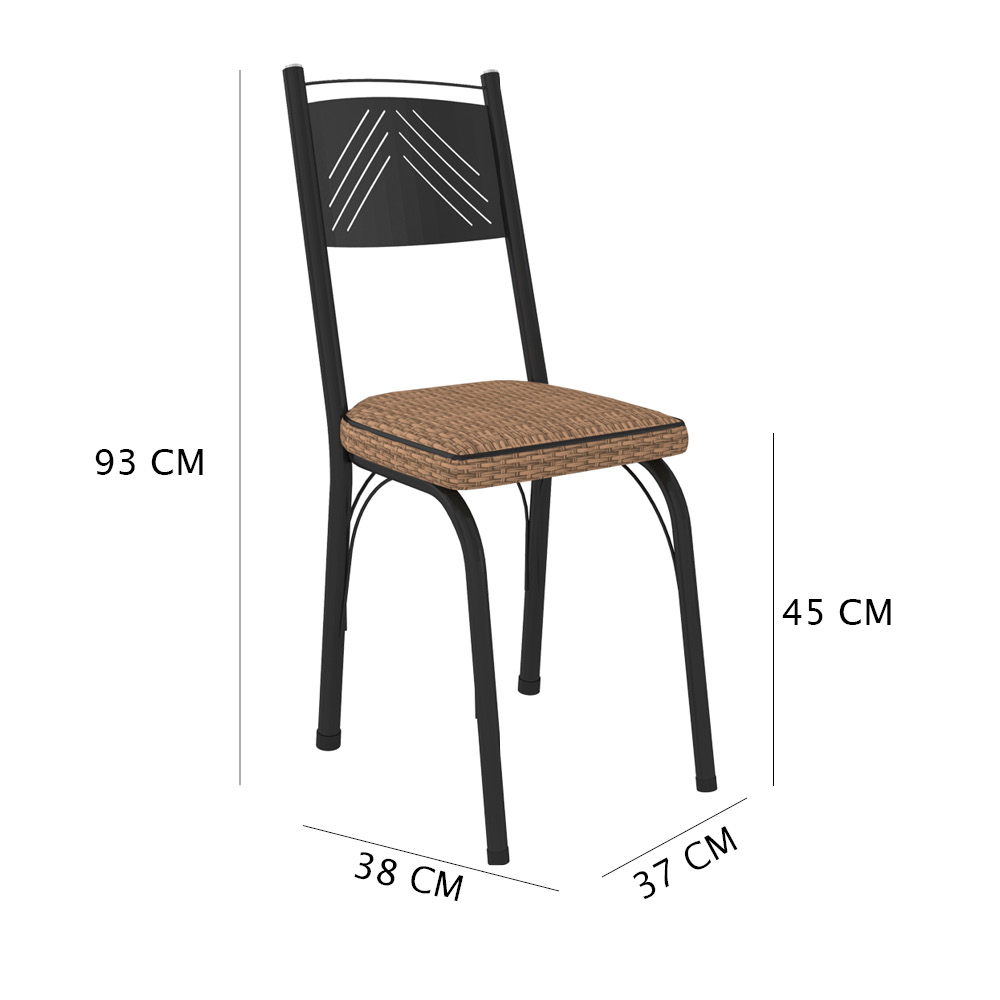 Kit 2 Cadeiras de Cozinha Virginia Estampado Rattan Bege Pés de Ferro Preto - Pallazio